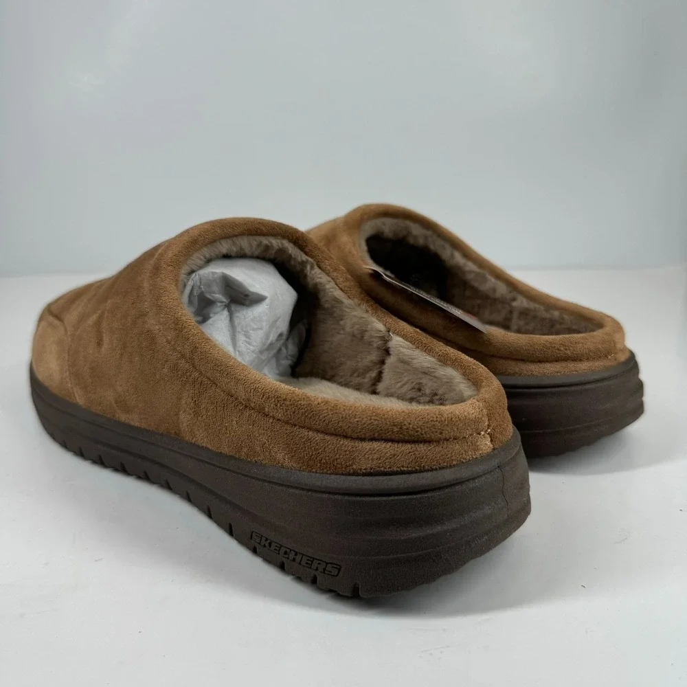 Skechers Murette Garvanza Men's US 10 Tan Quilted Faux Fur Mule Slippers 204636
